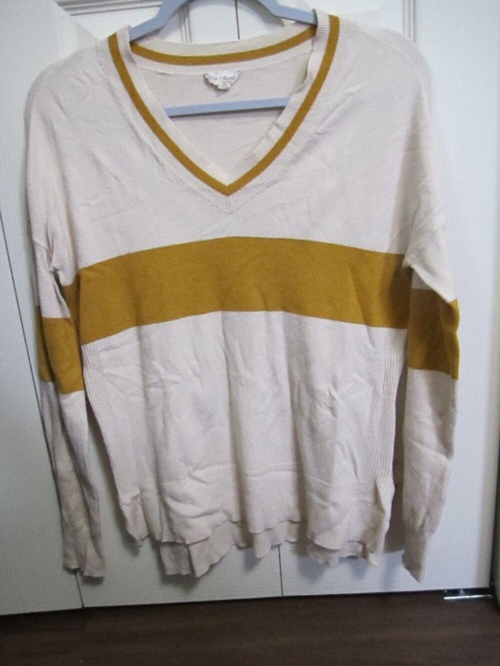 Hem & Thread Cream and Mustard V-Neck Sweater